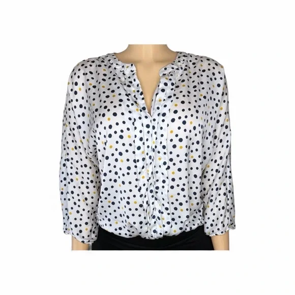 Ann Taylor Factory Polka Dot Blouse Size LP - Picture 2 of 15